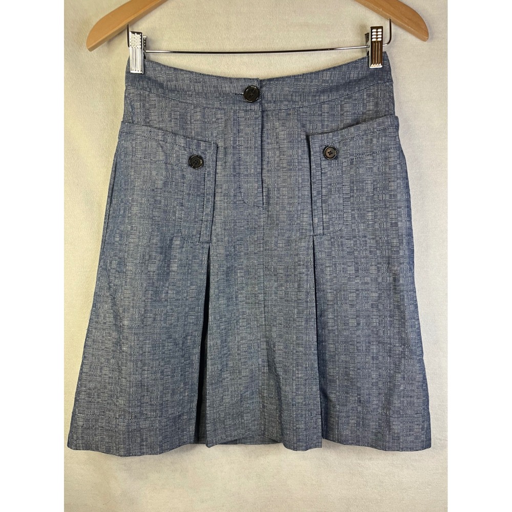 Derek Lam For Design Nation Sz 2 Blue Chambray Pleated Skirt A-Line Knee-Length